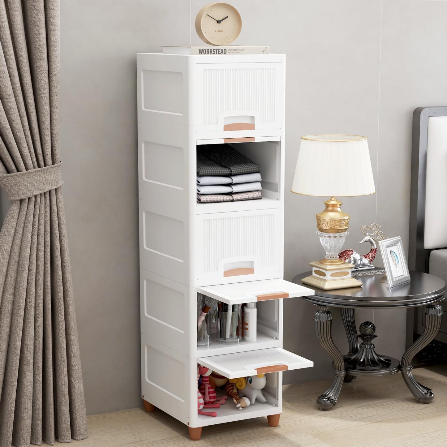 Lining foldable cabinet for kitchen essentials/clothes/toys